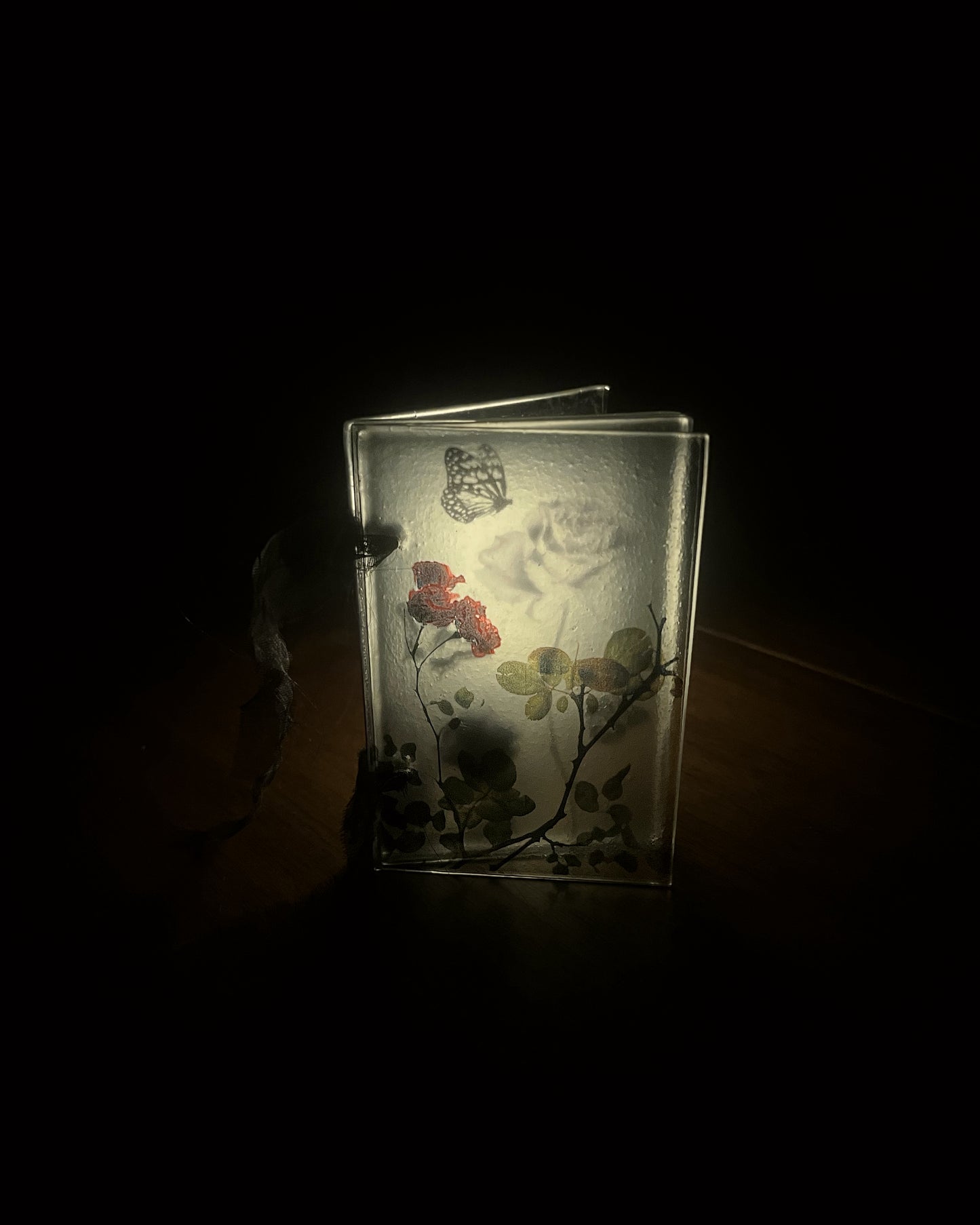 rose glass night light glass objet glass lamp glass room decor rose book glass botanical image glass flower print glass book