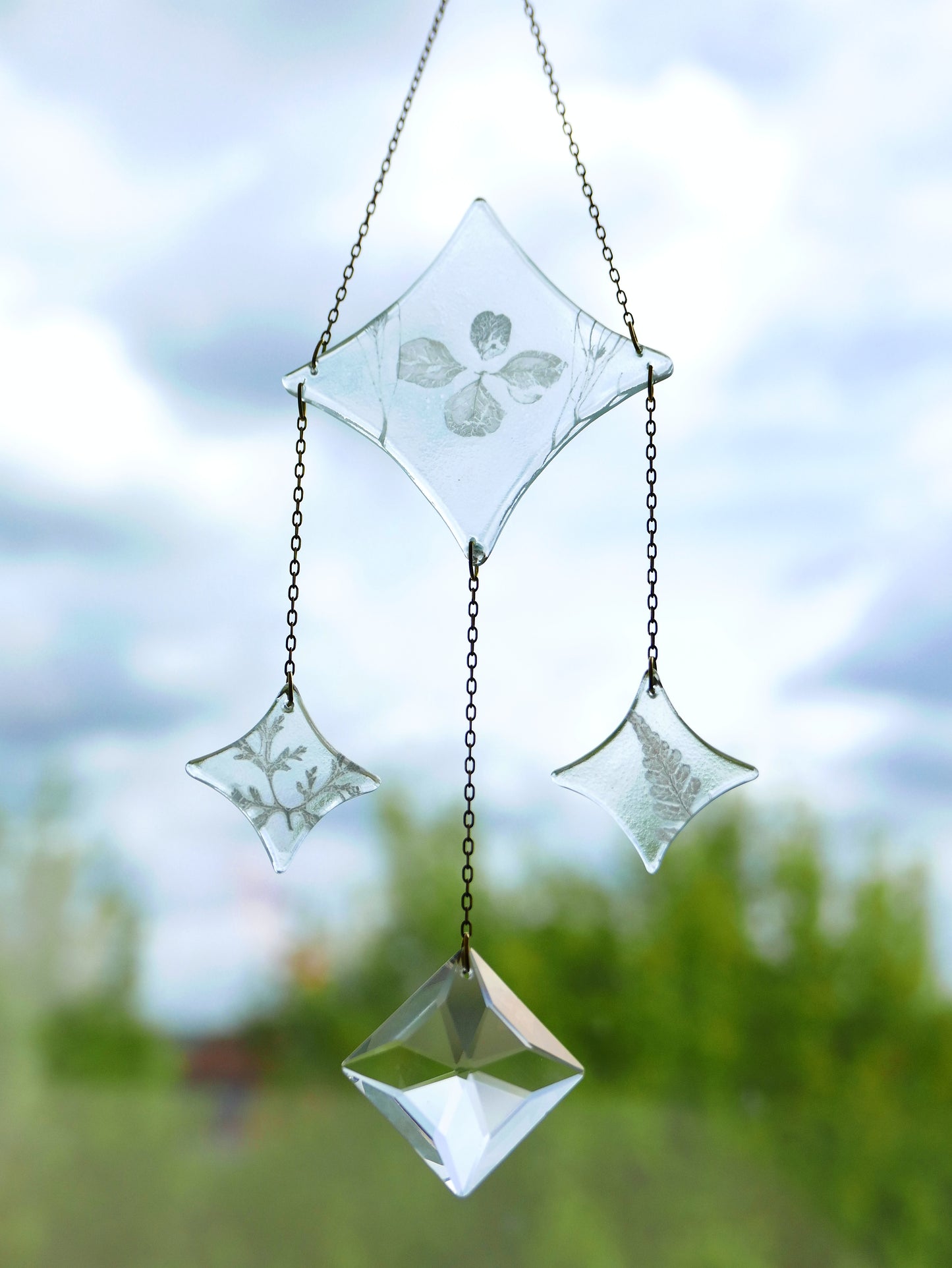 trèfle attrape-soleil, attrape-rêves en verre, mobile en verre, capteur de lumière en verre, ornement de fenêtre en verre, cristal