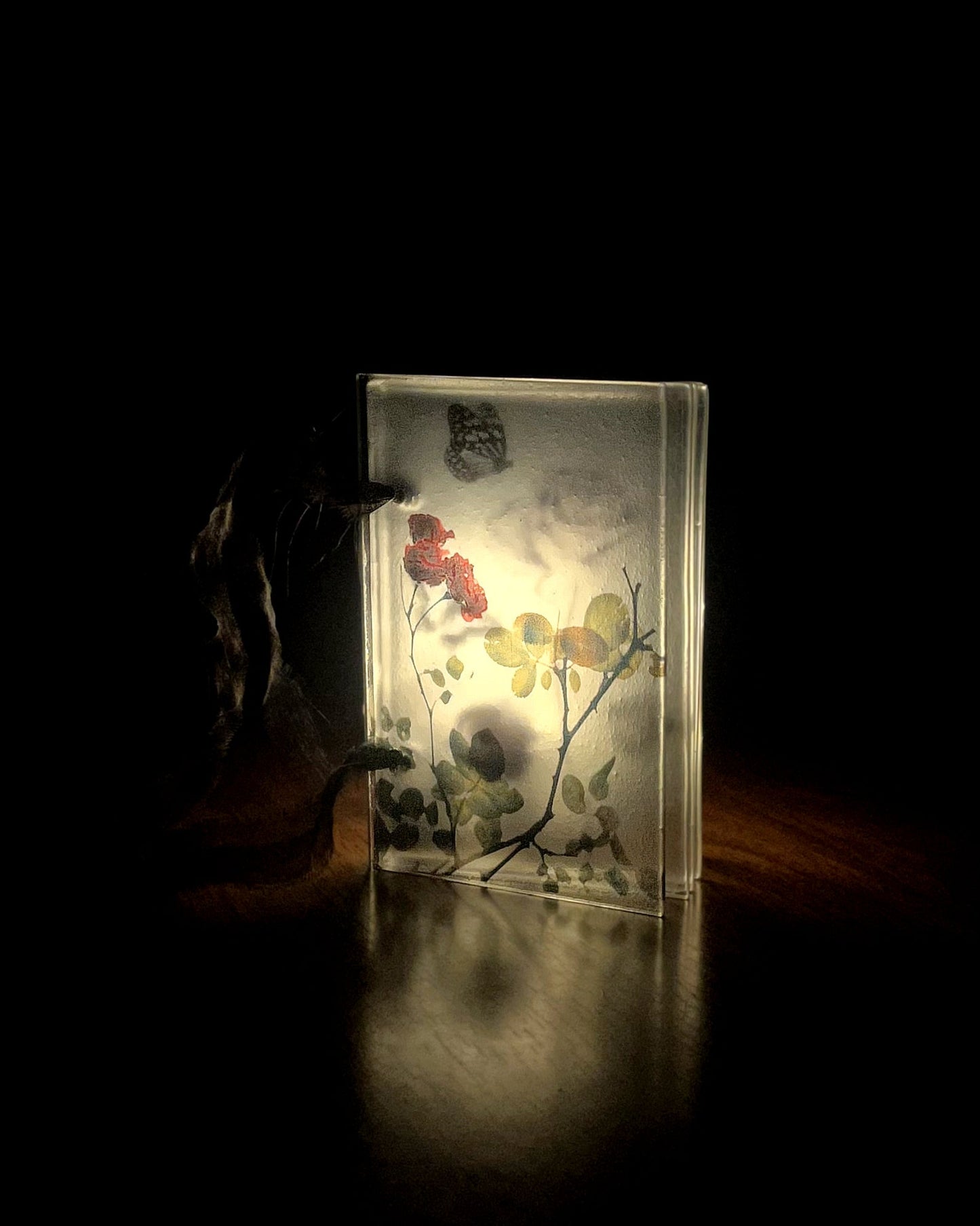 rose glass night light glass objet glass lamp glass room decor rose book glass botanical image glass flower print glass book