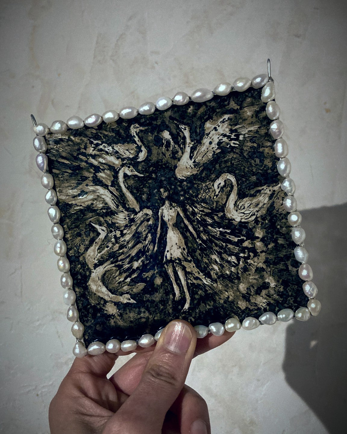 stained glass fused glass swan myth bird glass painting freshwater pearl romantic stained glass gothic stained glass mythical suncatcher