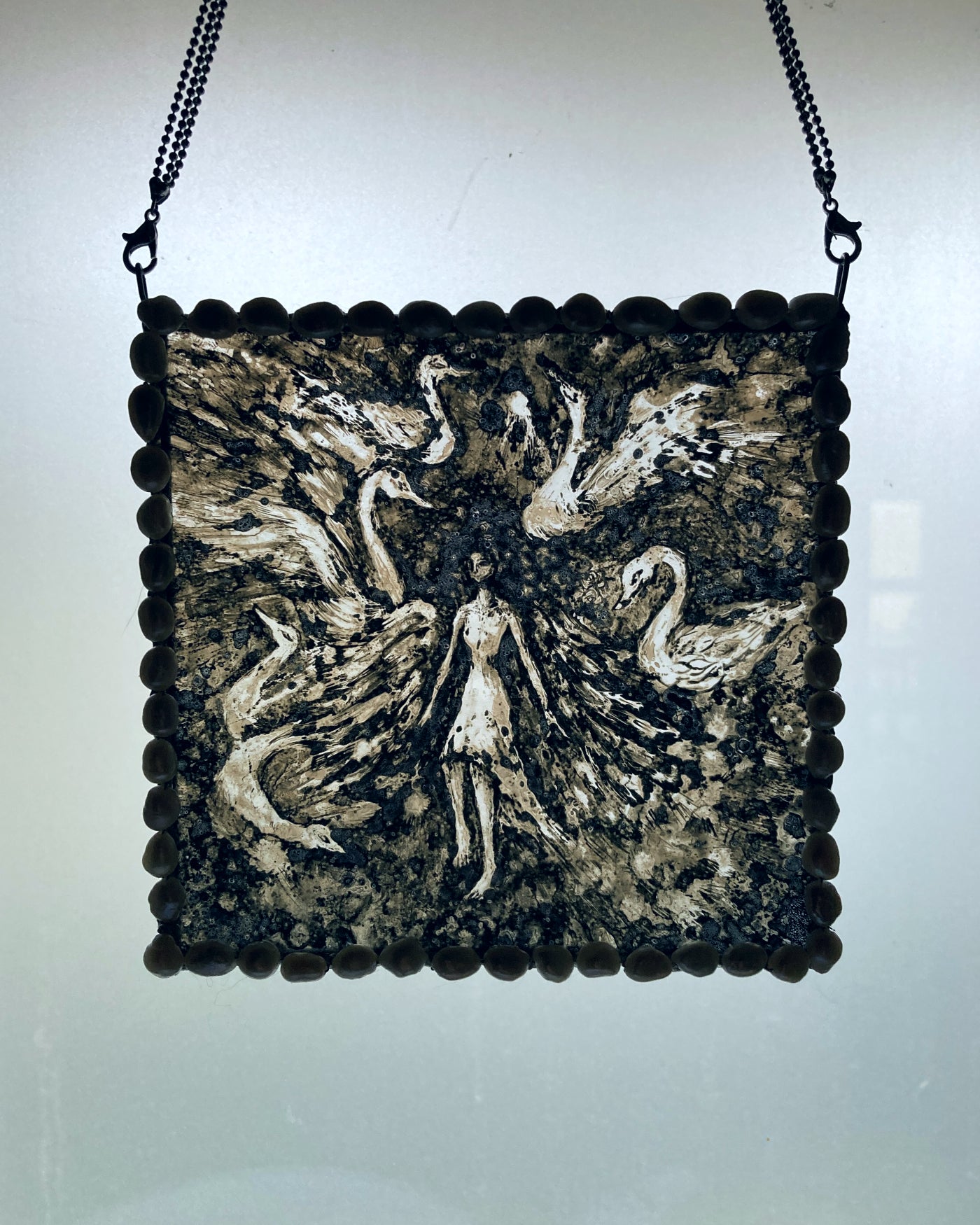 stained glass fused glass swan myth bird glass painting freshwater pearl romantic stained glass gothic stained glass mythical suncatcher