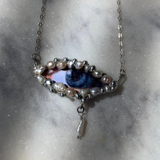 lover's eye necklace georgian gothic alt jewelry personalized cottagegore mourning necklace freshwater pearl baroque alt core eye jewelry