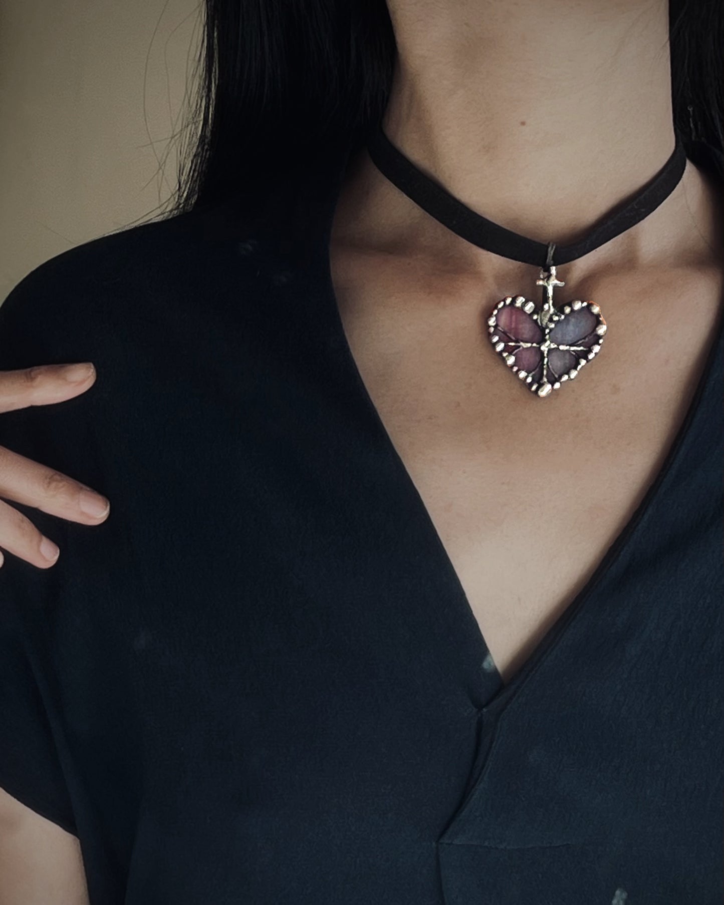 sacred heart celtic necklace medieval quatrefoil pendant gothic mythical necklace