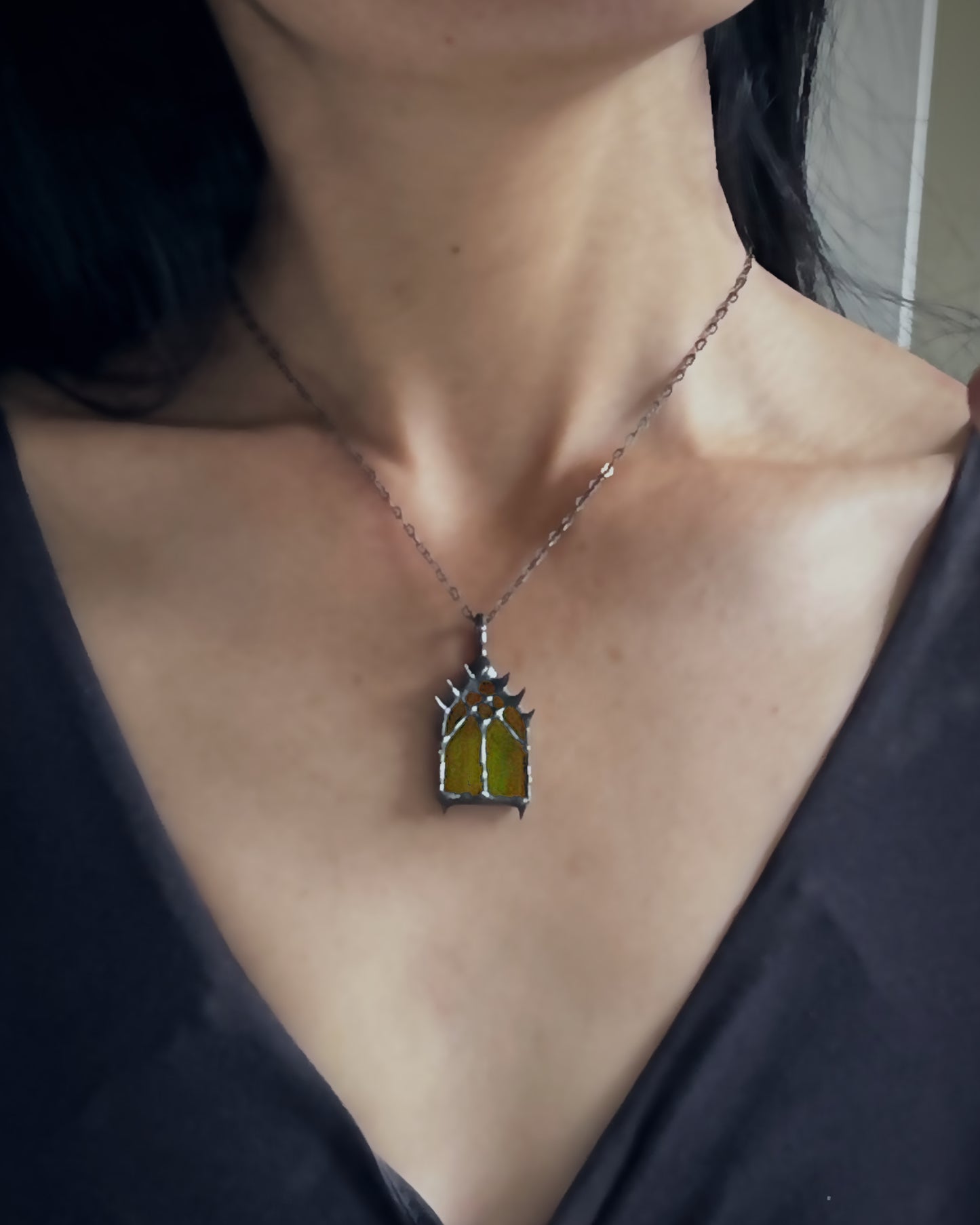 medieval cathedral necklace Celtic cathedral jewelry church window gothic cathedral jewelry romantic goth alt core grunge rose window stained glass necklace coffin nail necklace green cathedral green stained glass pendant