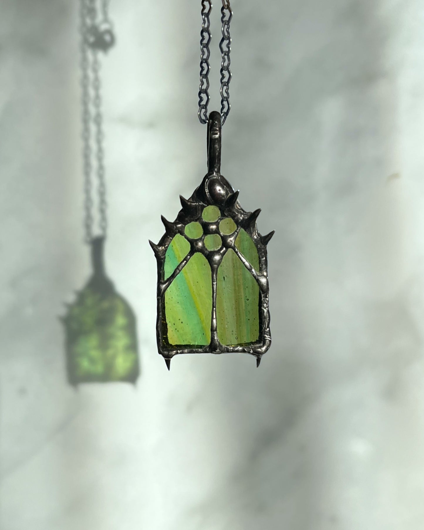 medieval cathedral necklace Celtic cathedral jewelry church window gothic cathedral jewelry romantic goth alt core grunge rose window stained glass necklace coffin nail necklace green cathedral green stained glass pendant