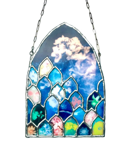 botanical stained glass blue mosque flower stained glass window decoration
