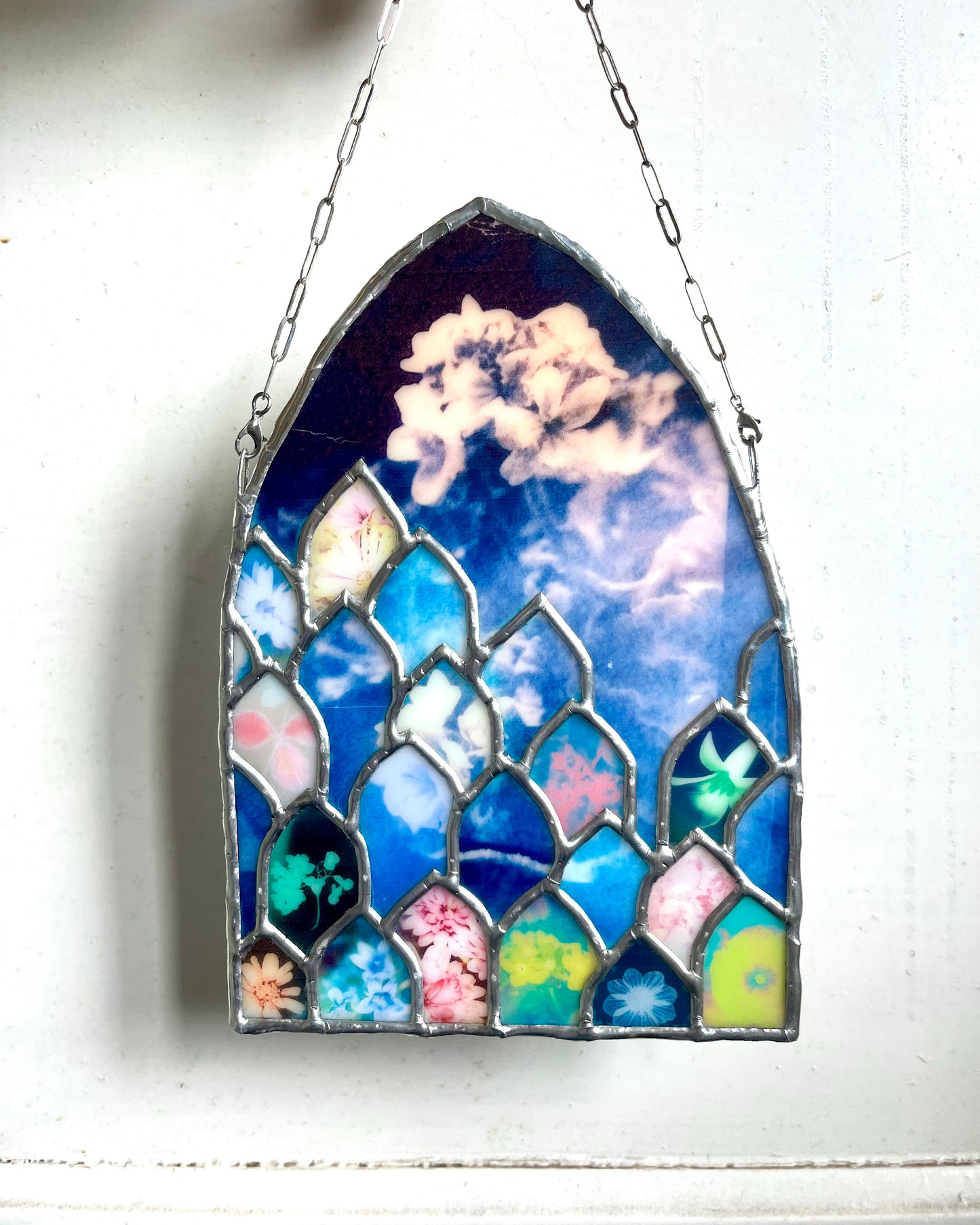 vitrail botanique fleur de mosquée bleue décoration de fenêtre en vitrail