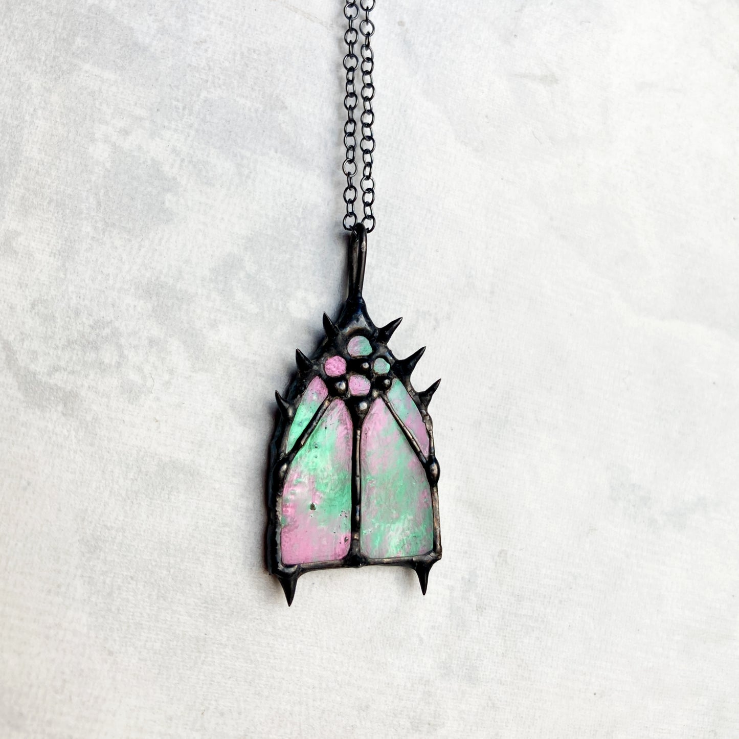 christmas necklace medieval cathedral window pendant church window gothic cathedral jewelry Christian grunge window stained glass necklace macabre necklace coffin nail