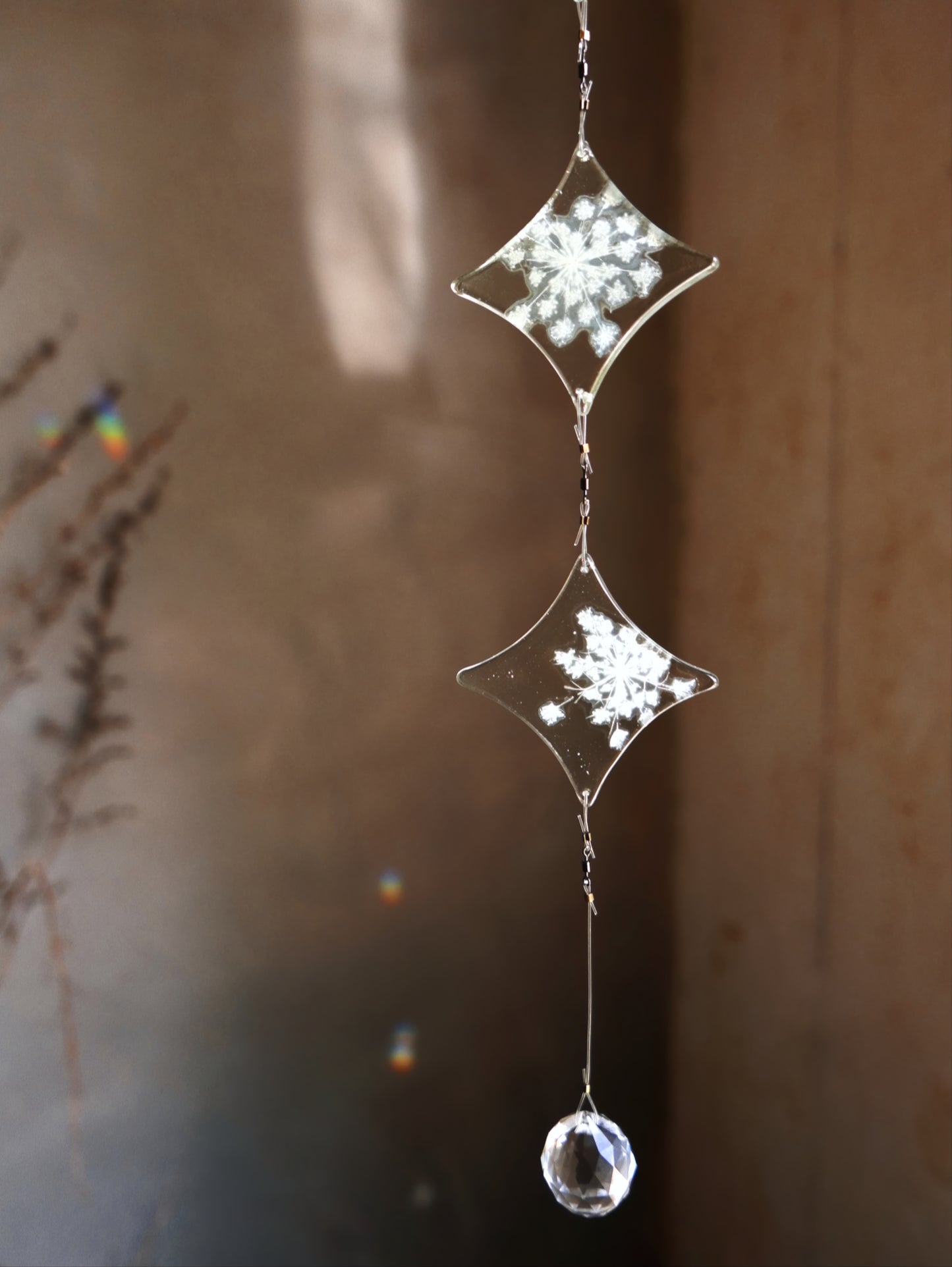 queen anne's lace glass suncatcher glass hanging mobile fused glass light catcher glass window decor