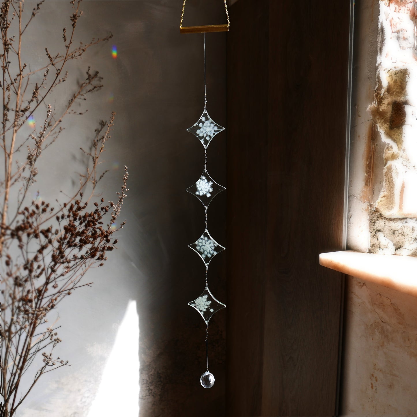 queen anne's lace glass suncatcher glass hanging mobile fused glass light catcher glass window decor