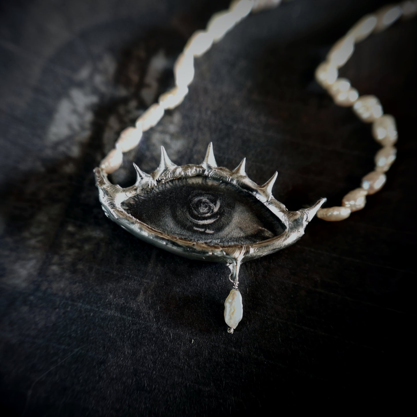 spiky necklace mourning eye victorian lover's eye necklace gothic grunge macabre art necklace witchy jewelry