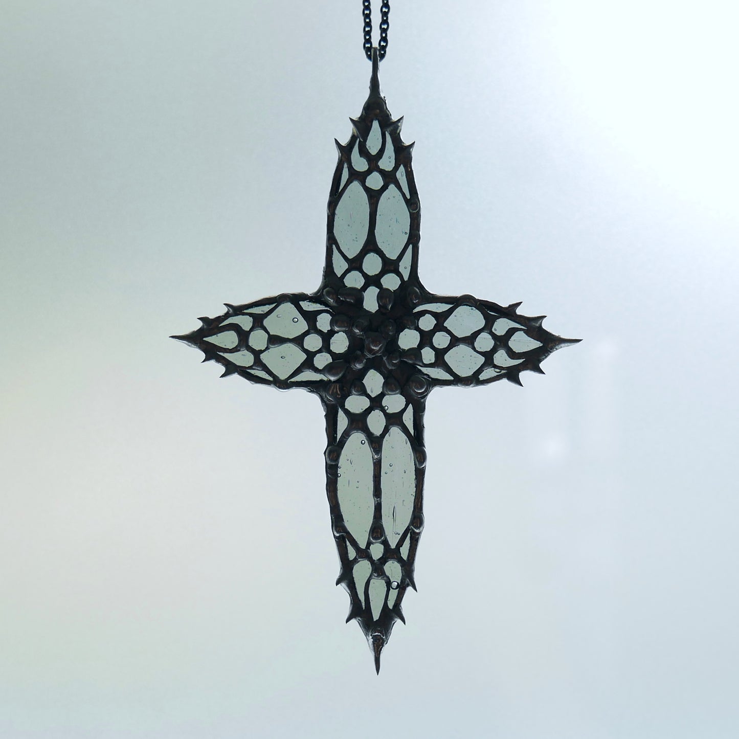 medieval cathedral window suncatcher gothic cross suncatcher grunge alternative cross suncatcher wall hanging window decor spiky suncatcher Christian spooky  stained glass suncatcher