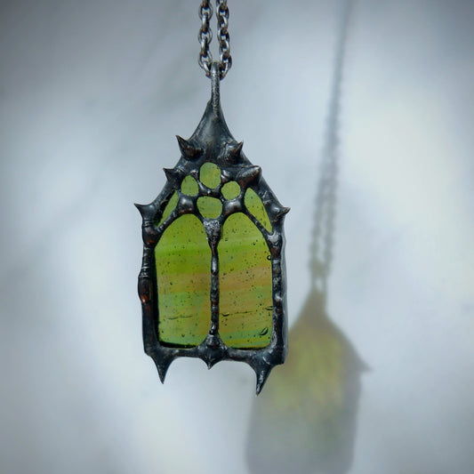 medieval cathedral necklace Celtic cathedral jewelry church window gothic cathedral jewelry romantic goth alt core grunge rose window stained glass necklace coffin nail necklace green cathedral green stained glass pendant