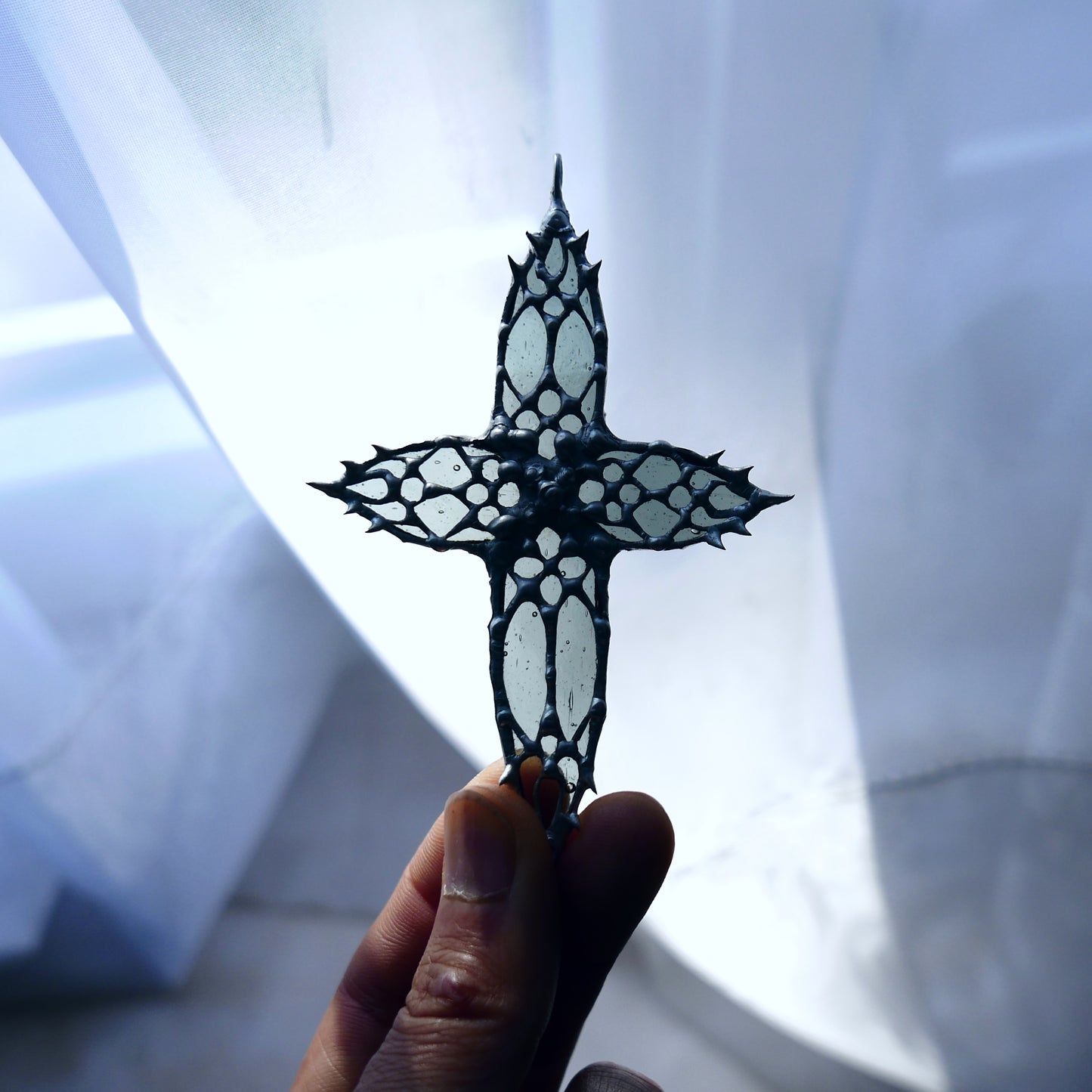 medieval cathedral window pendant gothic cross gothic cathedral jewelry spiky necklace Christian spooky  stained glass suncatcher gothic crusader cross knight core coffin nail