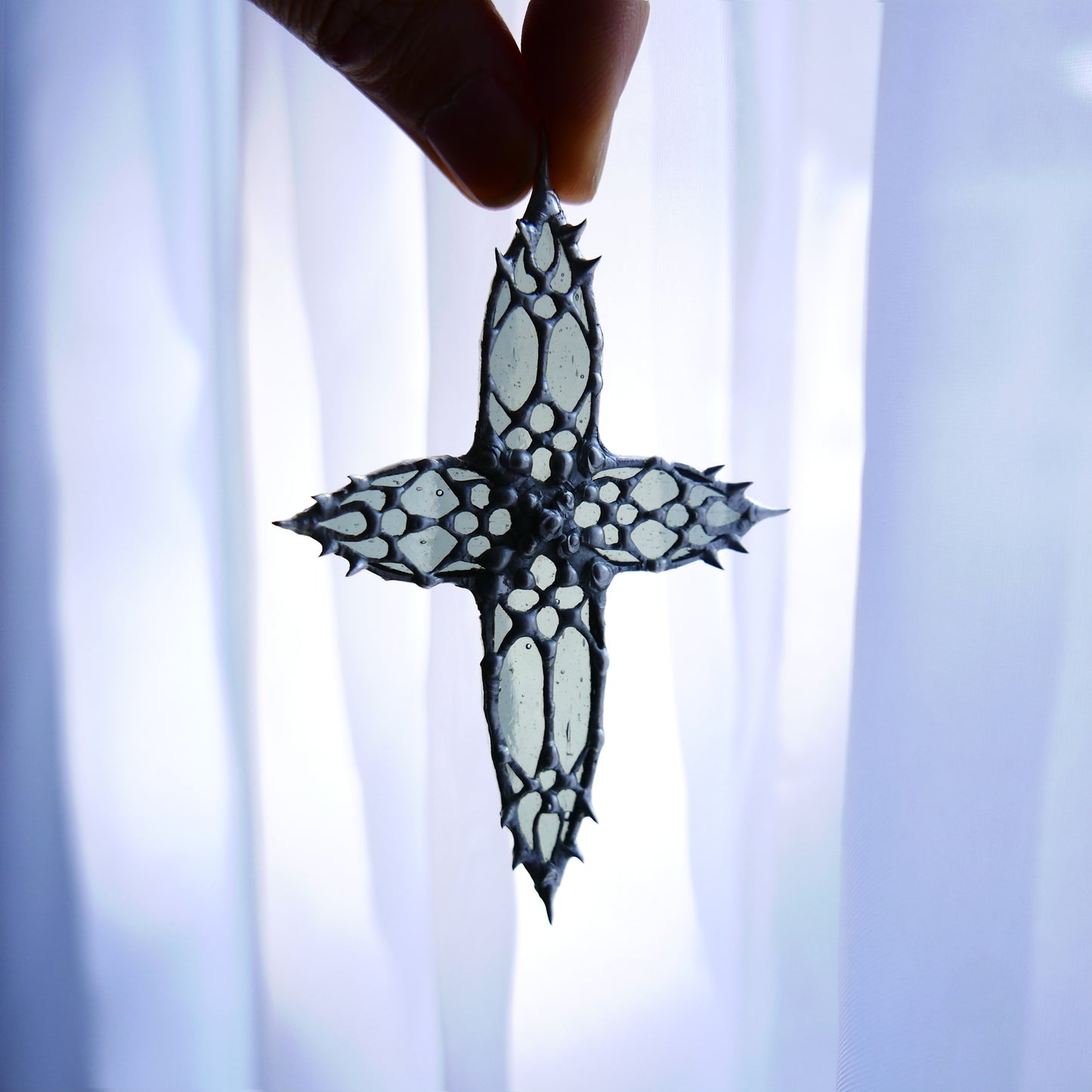 medieval cathedral window pendant gothic cross gothic cathedral jewelry spiky necklace Christian spooky  stained glass suncatcher gothic crusader cross knight core coffin nail