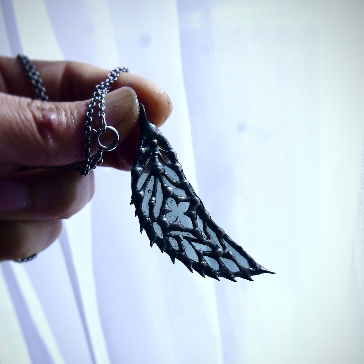 medieval angel wing necklace cathedral window pendant gothic wing jewelry spiky angel wing necklace Christian stained glass suncatcher goth