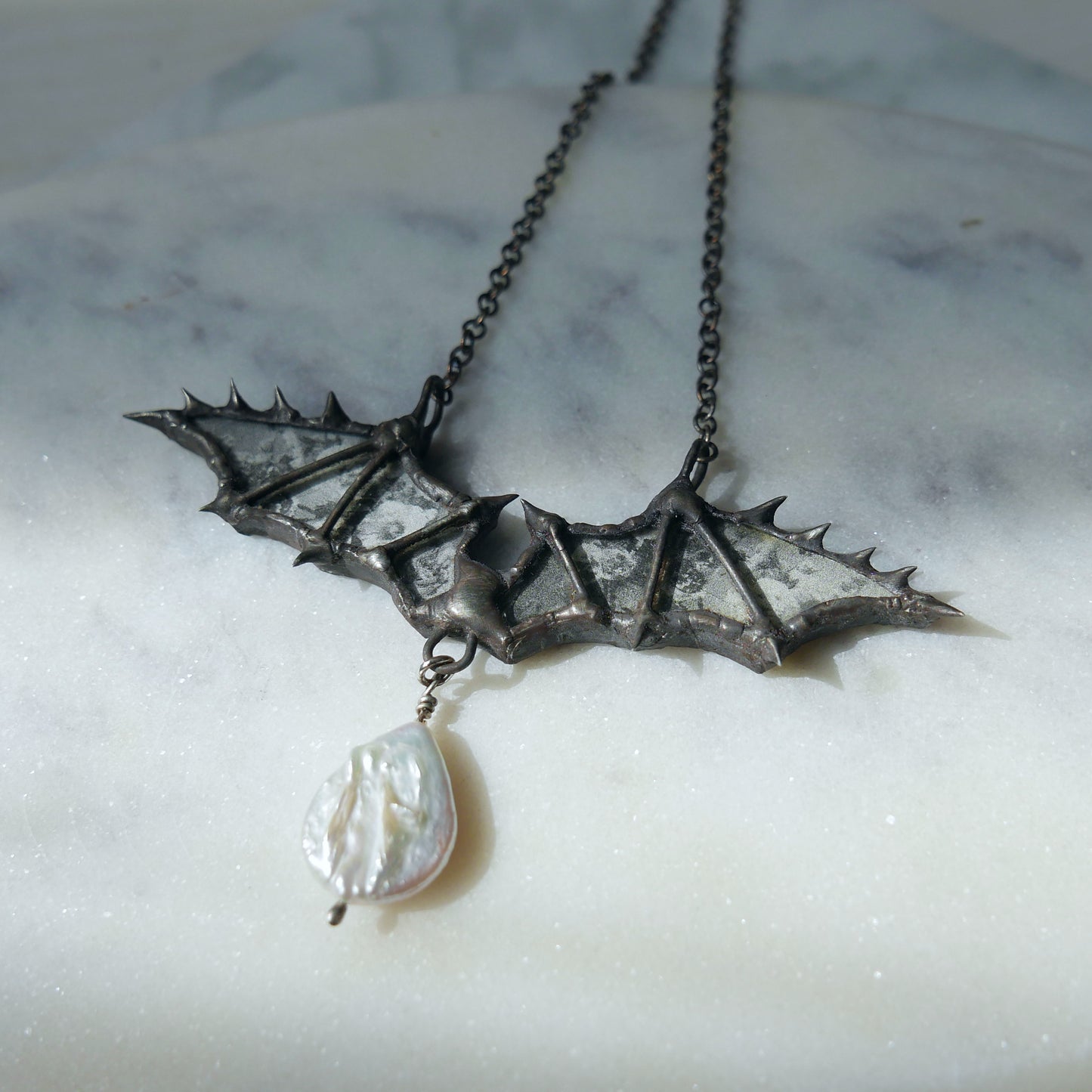 Halloween bat necklace romantic gothic bat necklace spiky bat jewelry spooky jewelry halloween pearl bat necklace medieval gothic pearl