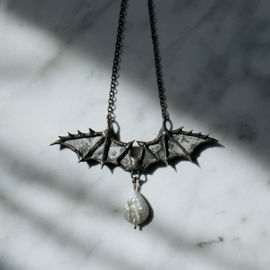 Halloween bat necklace romantic gothic bat necklace spiky bat jewelry spooky jewelry halloween pearl bat necklace medieval gothic pearl