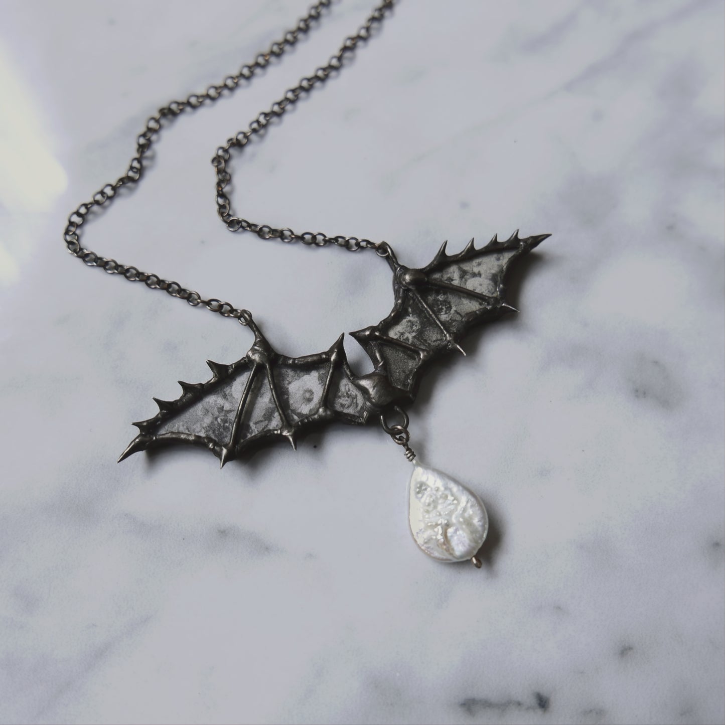 Halloween bat necklace romantic gothic bat necklace spiky bat jewelry spooky jewelry halloween pearl bat necklace medieval gothic pearl