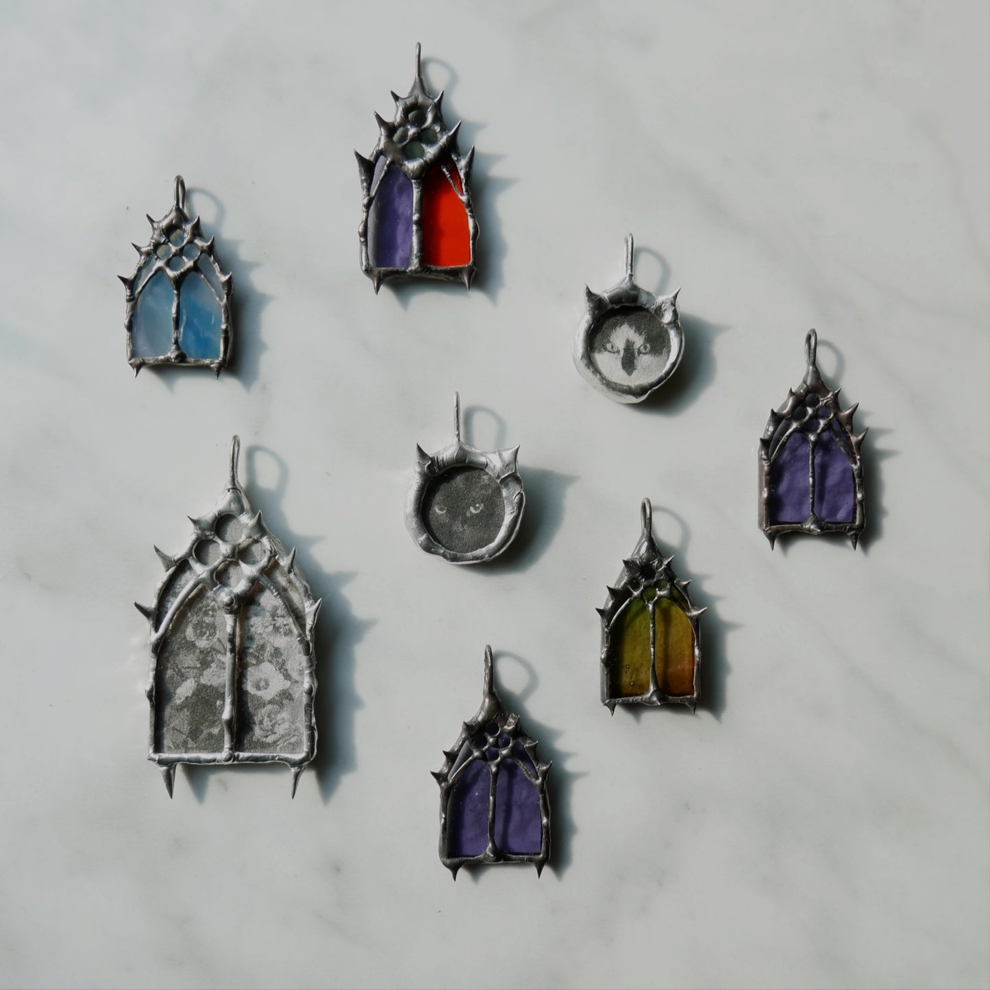 halloween necklace medieval cathedral window pendant church window gothic cathedral jewelry Christian grunge window stained glass necklace macabre necklace coffin nail jewelry