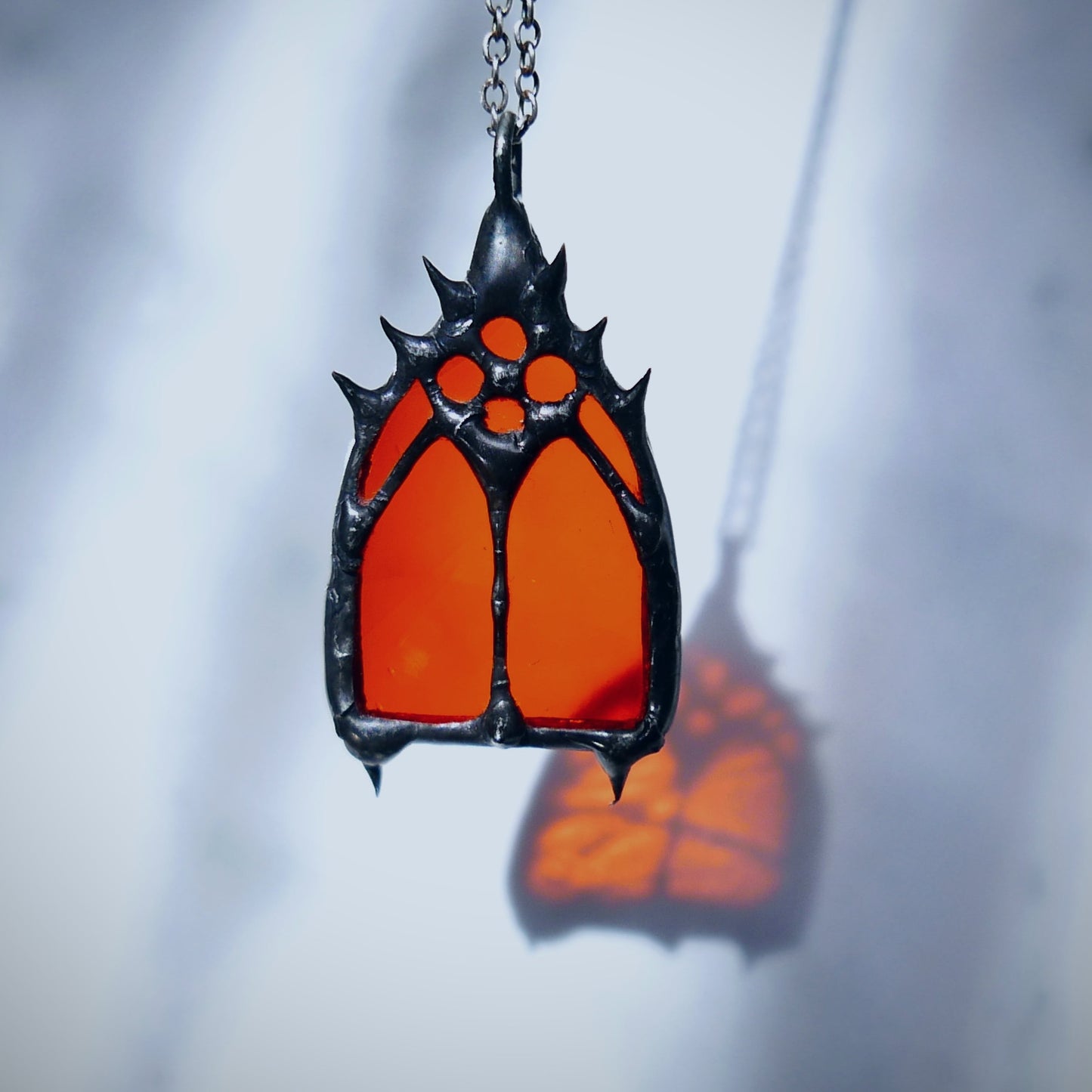 medieval cathedral window pendant church window gothic cathedral jewelry romantic goth alt core grunge rose window stained glass necklace coffin nail necklace orange cathedral halloween necklace stained glass pendant Jack-o'-lantern