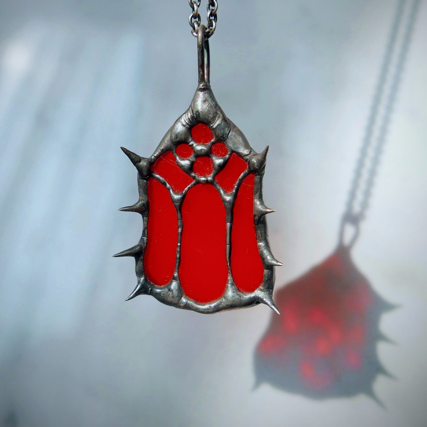 medieval cathedral window pendant halloween pumpkin gothic cathedral jewelry spiky necklace Christian  steampunk stained glass necklace